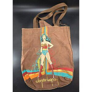 DC Comics Vintage Wonder Woman Brown Canvas Tote Bag Retro Style  JJ4179